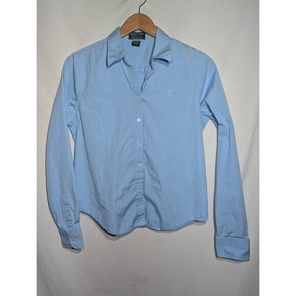 Ralph Lauren Womens Blue Button Up L Embroidered Logo Cotton Minimalist Staple - Picture 3 of 5